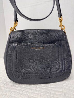 Marc Jacobs Empire City Black Pebbled Leather Crossbody Saddle Bag Travel